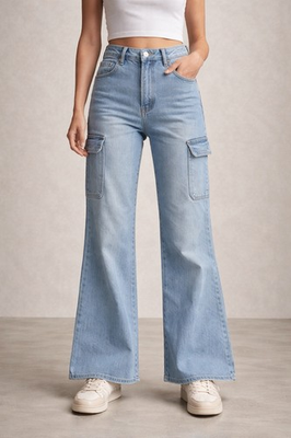 #ad #ad KanCan Estilo Cargo Flare Jeans Women’s 23 Blue High Rise Wide Leg Utility Y2K $20.96