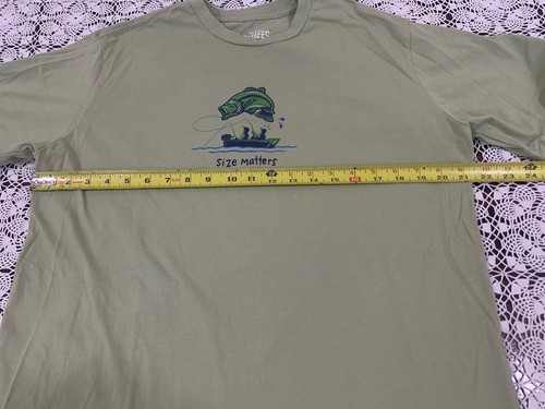 Positivitees Mens Geen T-Shirt Fish Over Boat 'Size Matters' Casual Shirt XL - Picture 4 of 9