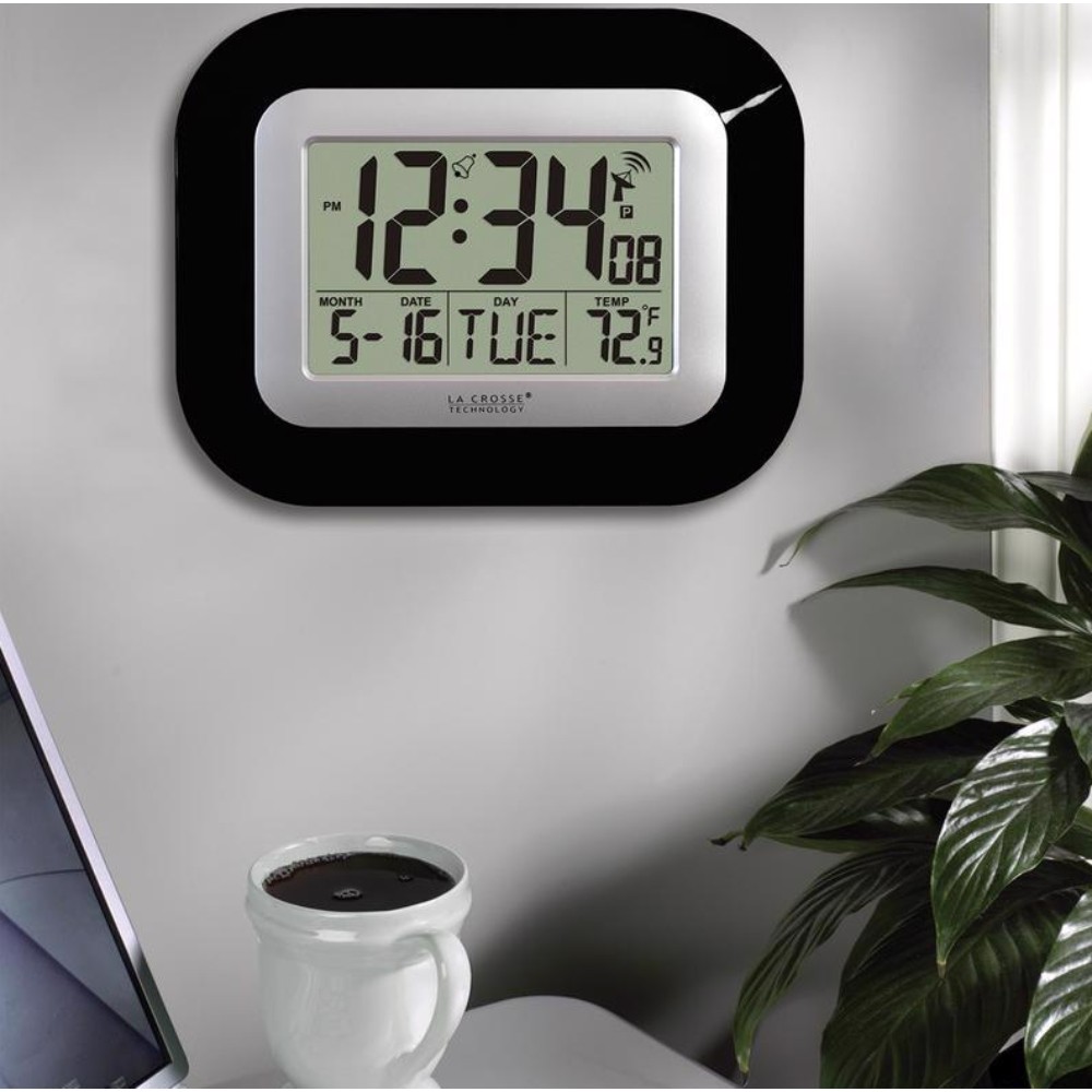 La Crosse Technology WT-8005U-B Plastic Black Digital Atomic Wall Clock 7 H in.