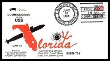 USS FLORIDA SSBN-728 FIRST DAY IN COMMISSION JUN 18 1983 NAVAL CACHET BX2