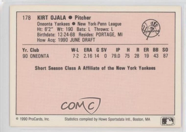1990 ProCards A & AA Minor League Stars Kirt Ojala #178 - Image 2 of 2
