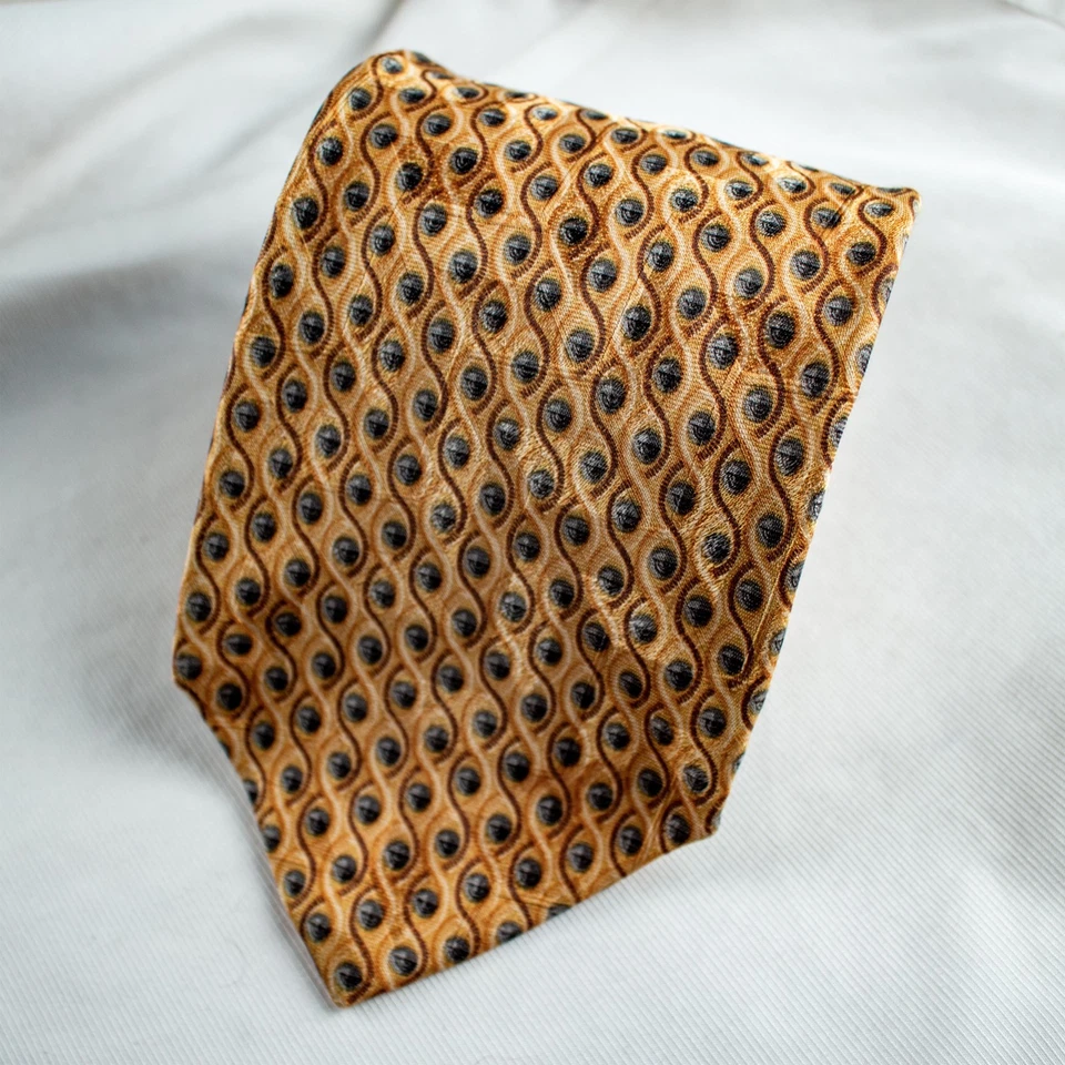 Corbata ERMENEGILDO ZEGNA Amarillo Gris Geométrica Tejida Seda 58.5"L x 3.75"W Foto 2 de 4