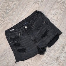 American Eagle Next Level Stretch Black Distressed Raw Hem Denim Shorts -Size 6