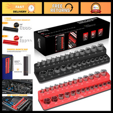 14 Magnetic Socket Organizer Set - 2 Piece Holder For Metric Sae Sockets Fi