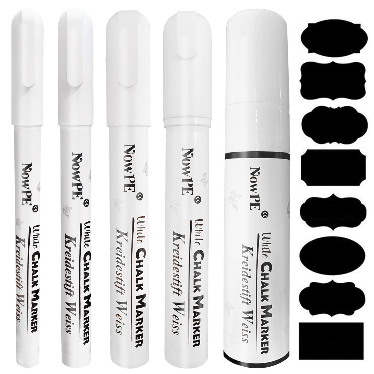 NowPE Pennarelli Gesso Liquido Bianco, Pennarello Gesso Cancellabili 1mm, (m6a)