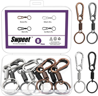 8Pc Zinklegierung Schlüsselanhänger Frühling Clips mit O-Ringe Kit, Schwarz/Bron