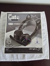 Cat Ear Headset AKZ-020 Black LED Light Stereo Sound 3.5mm Jack Adjustable