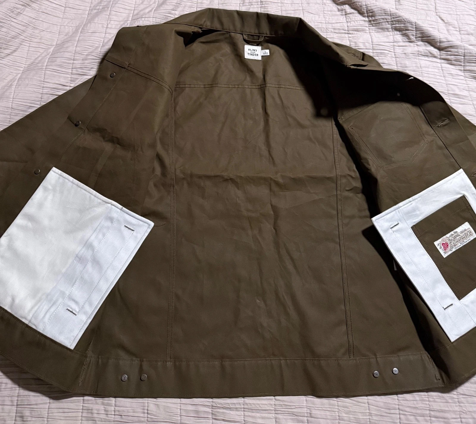 Flint and Tinder Men's Drywax Trucker Jacket Large Unlined Fatigue Green image 8