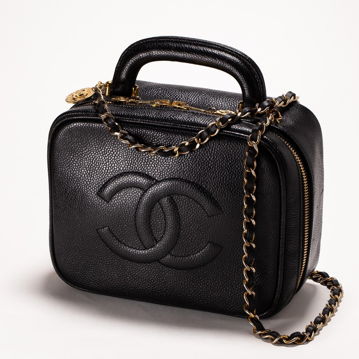 CHANEL Vintage Timeless Vanity Case Bag Black Caviar Leather CC