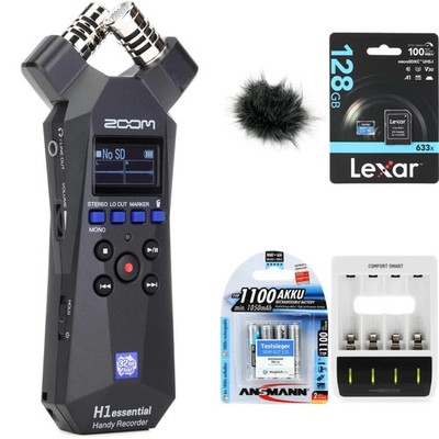 Zoom H1Essential Portable Recorder with MicroSDXC Card and Rechargable Batteries
