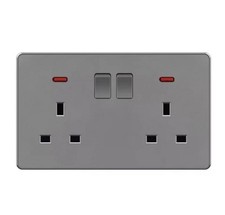 2 Way Grey Twin Double Switch Wall plug Socket  