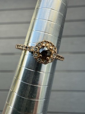 14K Gold Champagne Diamond Halo Ring .68 CTW Diamonds Size 6.75 Vintage Estate