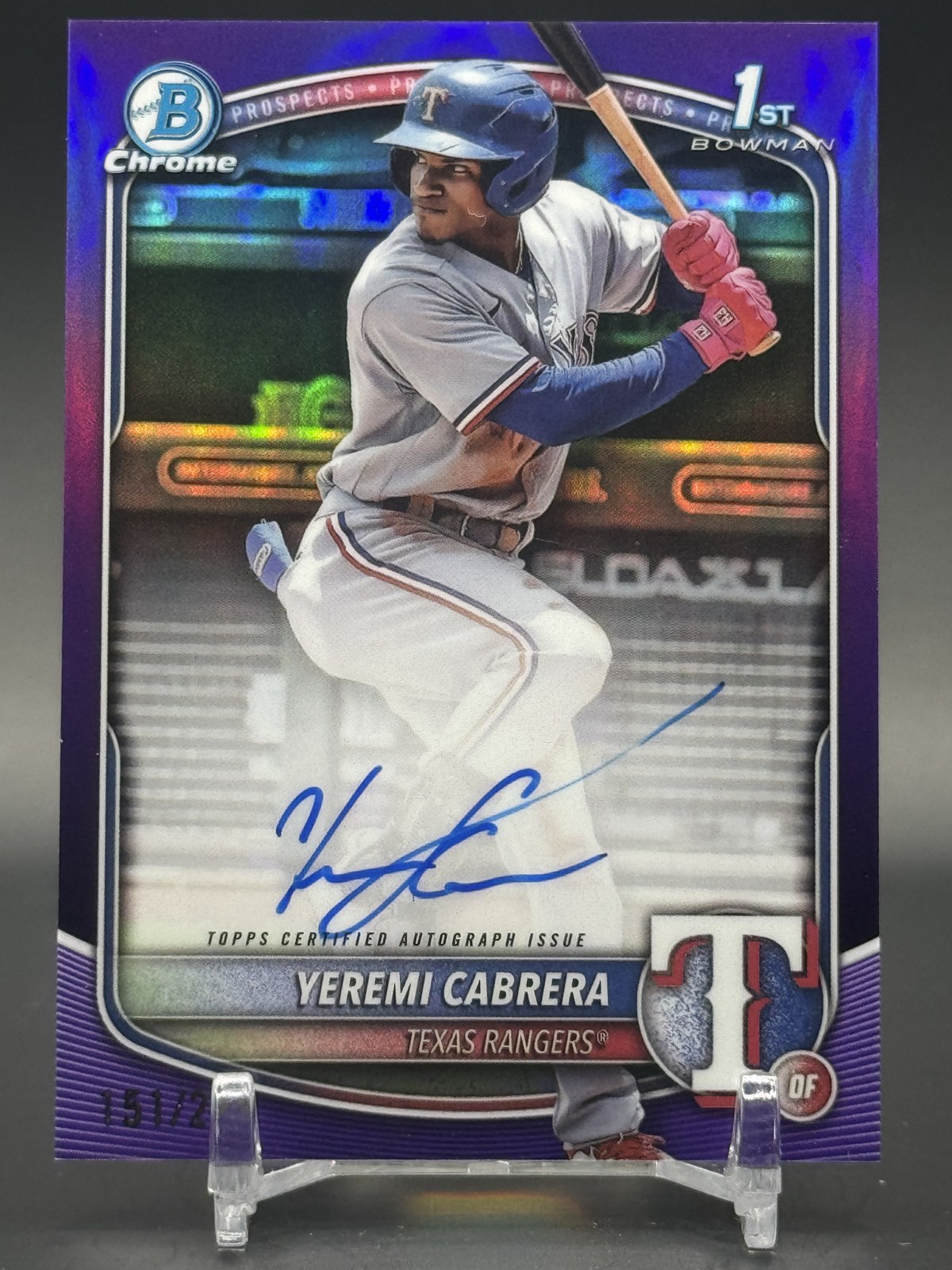 Yeremi Cabrera 2025 1st Bowman Chrome Auto Purple Refractor /250 Rangers