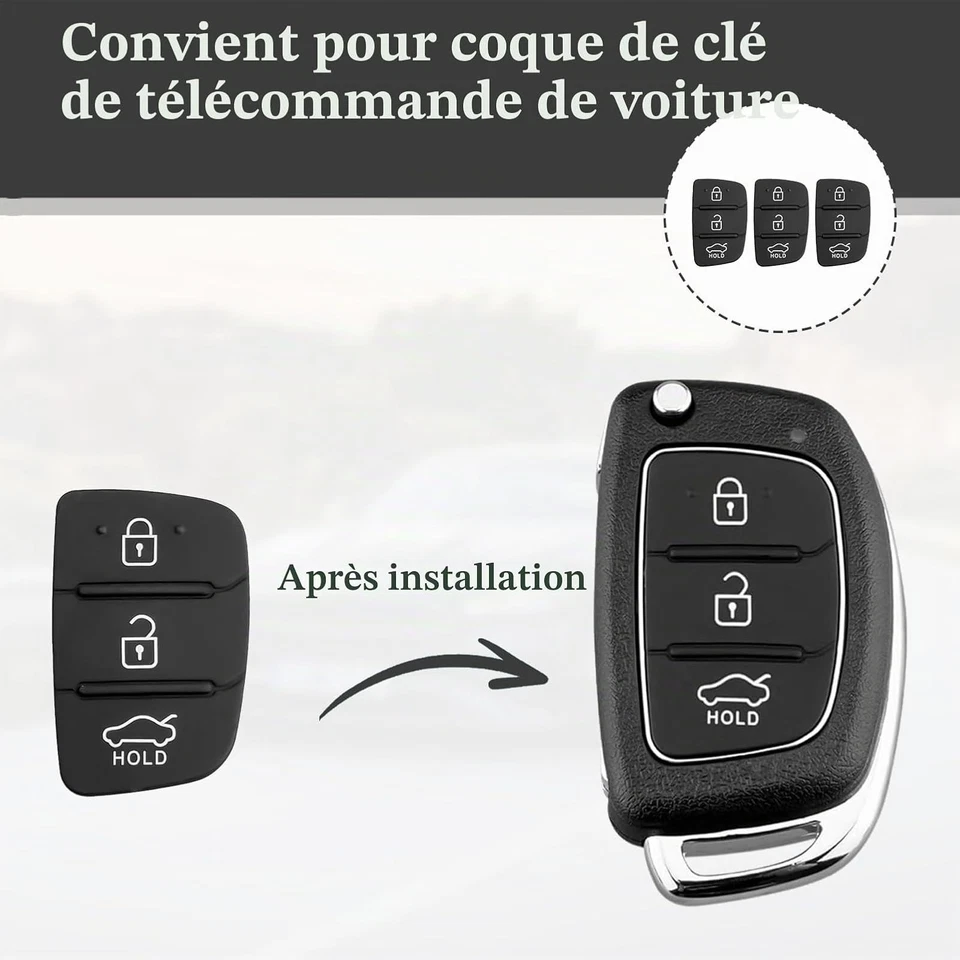 Coque Clé Voiture Silicone 3 Boutons Compatible Hyundai I10 I20 I30 I40 - Photo 3/4