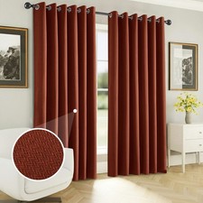 Image of Luxury Thick Blackout Curtains Eyelet Ringtop Linen Curtain Pair With TieBacks