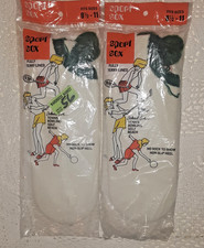 VTG Bootie Socks Orlon Acrylic SPORT SOX White/Green Pom Poms 2 PAIR New in Pkg.