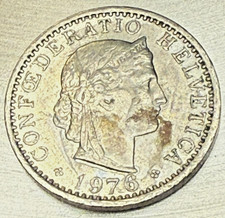 SWITZERLAND SWISS KM29a 1976 CIRCULATED -NICE OLD 20 RAPPEN COIN