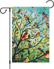 Spring Welcome Garden Flag 12x18 Inch Double Sided Burlap Bird Tree Yard Decor