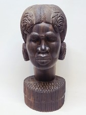 Tête Buste De Femme En Ébène Sculpté Africain Malgache Vintage