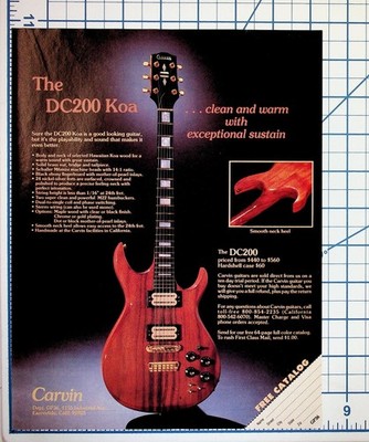 Vintage Carvin DC200 Koa Guitar Ad Brochure Page Escondido California Ephemera