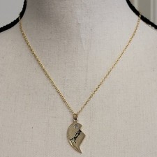 Mother Gold Tone Necklace 17" Half Heart Pendant Rhinestone Engraved Mom Gift