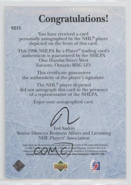 1995-96 Upper Deck Be a Player Auto Keith Tkachuk #S215 Auto - Image 2 of 2