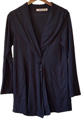 FLAX Shawl Collar Black Knit Duster Jacket Transition Piece Minimalist Goth