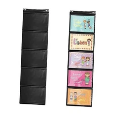  Pocket Chart for Classroom Cards,Drawing,Pictures,Class 5 Pockets Black