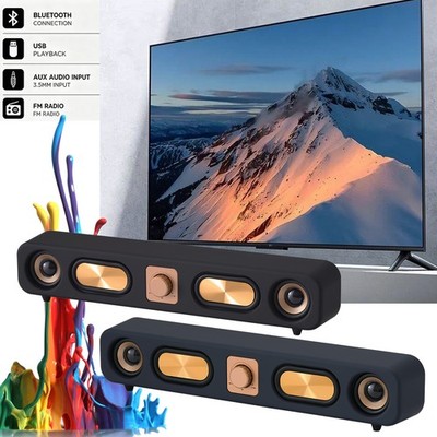 2''10W Vintage Bluetooth Wireless Stereo Speaker FM Radio AUX Desktop Sound Bar