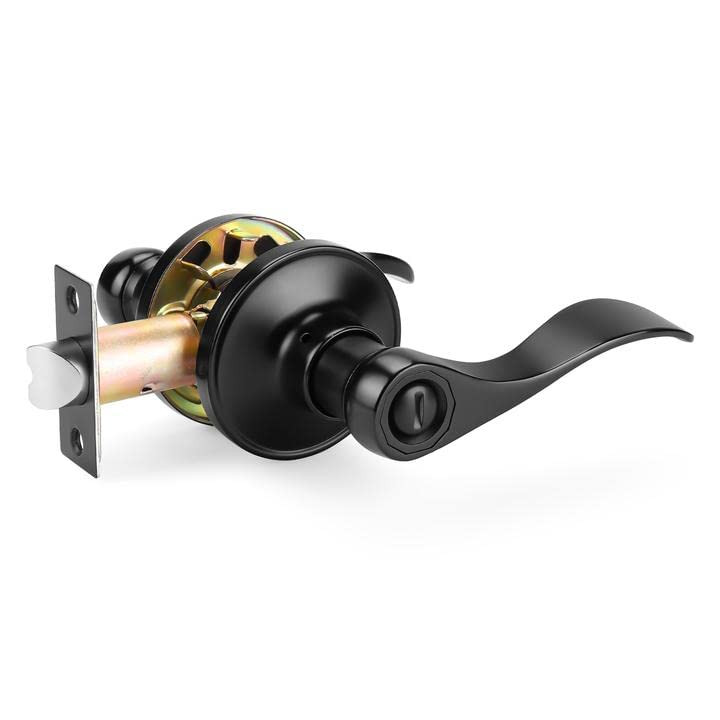 Probrico Wave Style Matte Black Privacy Door Knobs, Reversible Privacy,