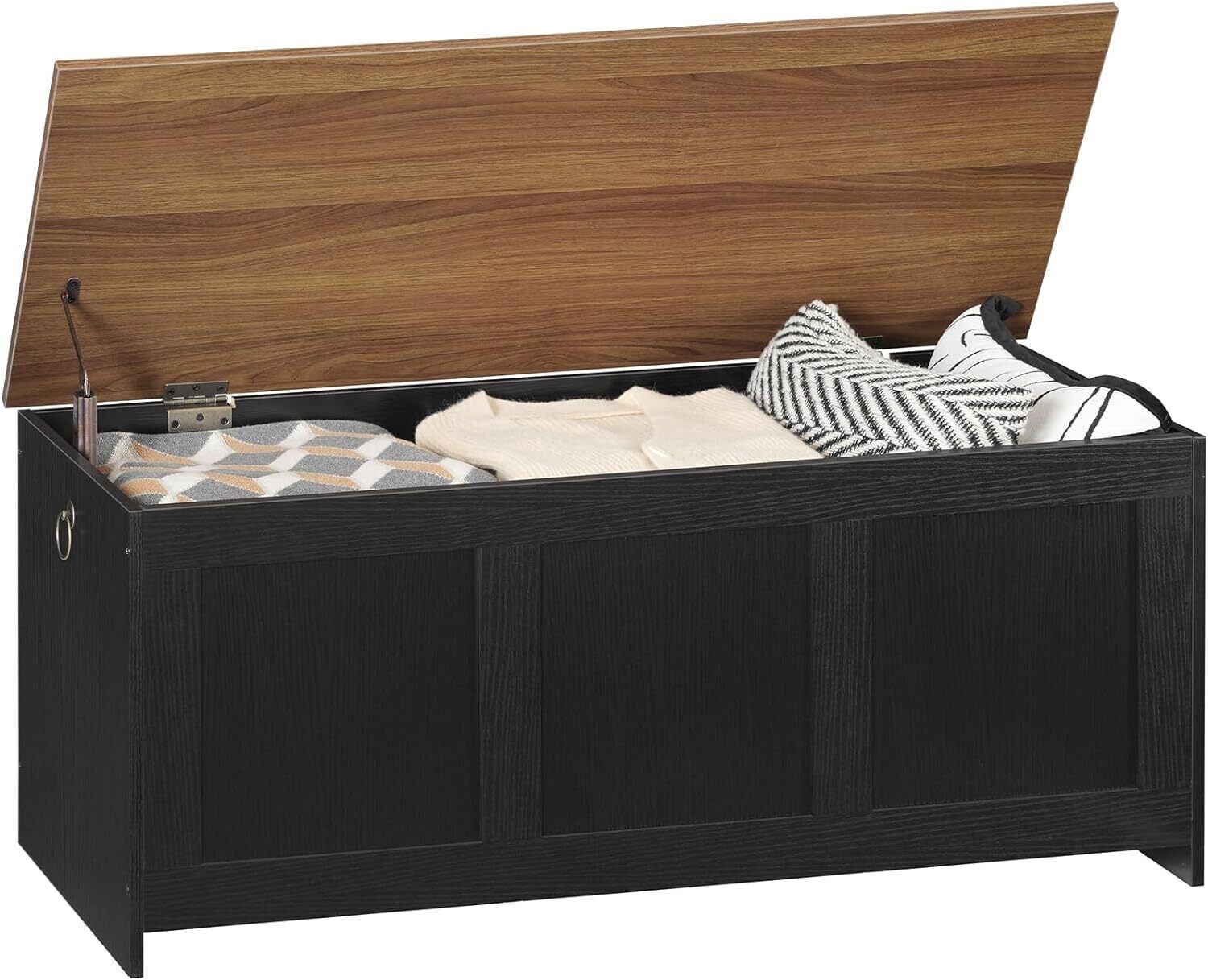 HOOBRO Storage Bench Storage Chest Trunk Toy Chest w/ Lift Top Black and Walnut