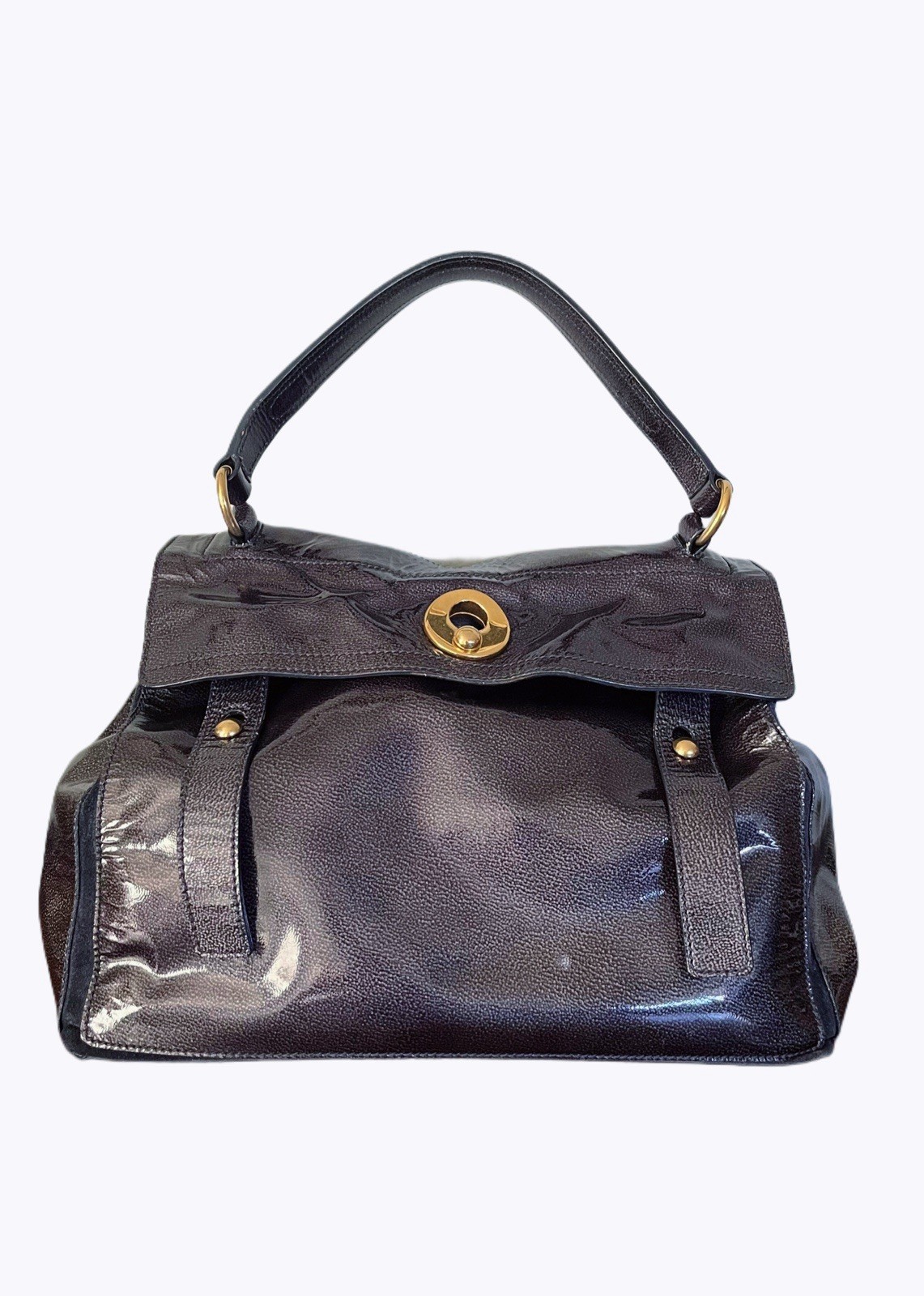 Borsa a tracolla YSL Yves Saint Laurent M Two blu notte in pelle verniciata