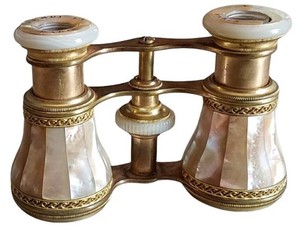 Vintage Lemaire Paris Mother of Pearl & Brass Opera Glasses Binoculars with Case