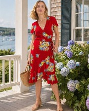 Lauren Ralph Lauren Black Label Women’s Petite S Red Floral Wrap Dress Stretch
