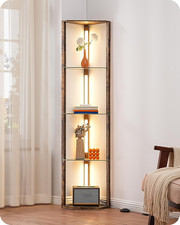 EDISHINE Wood Floor Lamp with 4 Glass Shelves LED Dimmable Standing Light