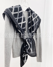 70 Cashmere 30 Silk Shawl Black totem Print Kerchief 42'' Scarf Bandana Wrap