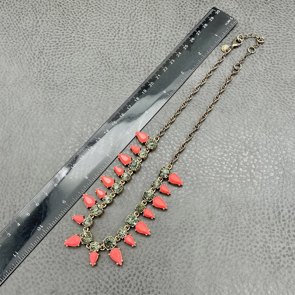 J.Crew Statement Necklace Coral Pink Teardrop Smoky Crystal Gold Tone Women - Image 3 of 4