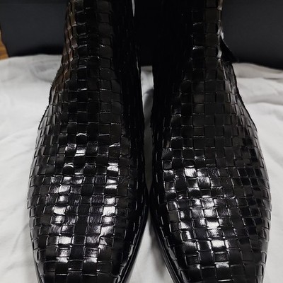 Carrucci Men's Black Woven Faux Leather Ankle Boots Square Toe Buckle US 9D