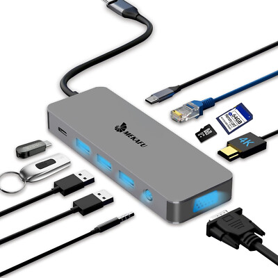 MEKAFU USB C Docking Station, 11 in 1 USB-C Hub Multiport Adapter, Dual Monitor