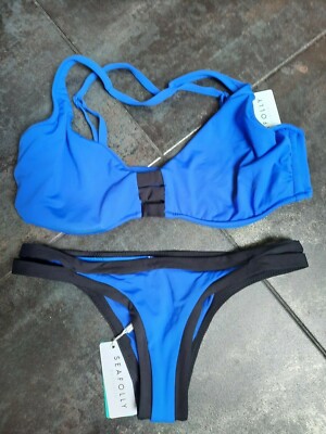 Bikini von Seafolly, knallblau-schwarz, Blockparty, 36 und 38D - neu /Brazil