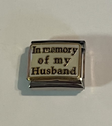 In Memory Of My Husband - Black &Gold Tone - 9mm Link For Italian Charm Bracelet - Picture 2 of 4