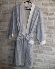 Vintage Stan Herman Seersucker Blue/ White Stripe Robe sz M
