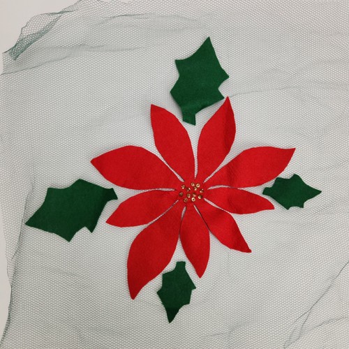 VTG Poinsettia Handmade Tablecloth Topper Green Tulle Felt Rectangle 88"x68" - Imagen 7 de 17