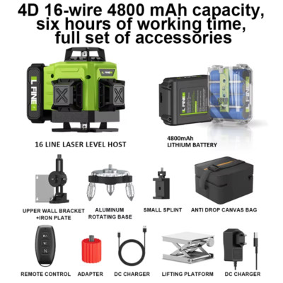4D Profi Laser Wasserwaage 16 Linien horizontal und vertikal mit Fernbedienung