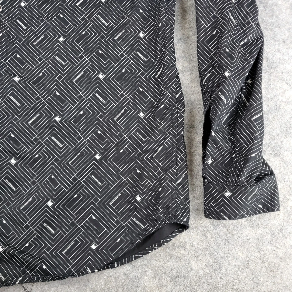 Karl Lagerfeld 珍珠扣衬衫男式中号黑色几何领长袖 — 第 4/4 张图片