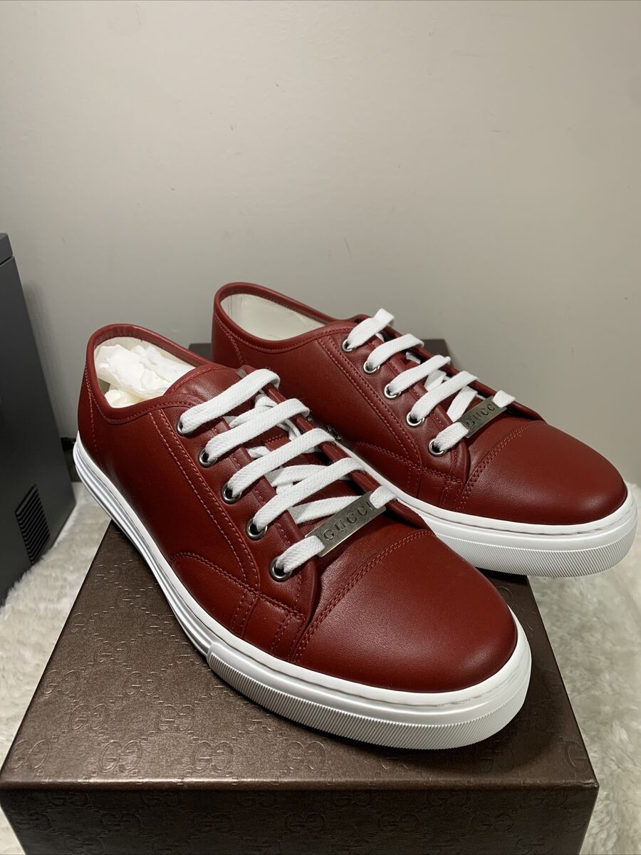 New Gucci Men's 423301 Red Leather Miro Soft Logo Sneakers New Gucci Men's 423301 Red Leather Miro Soft Logo Sneakers