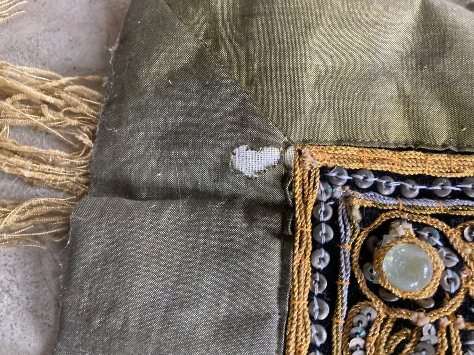 Handmade Antique Elephant Sequence and Velvet Wall Hanging From