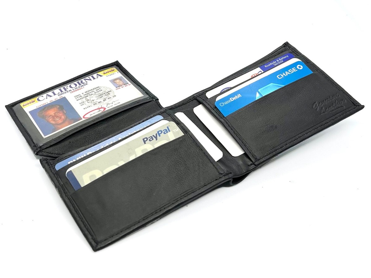 Black Genuine Leather Men's Bifold Wallet Flap Top ID Multi