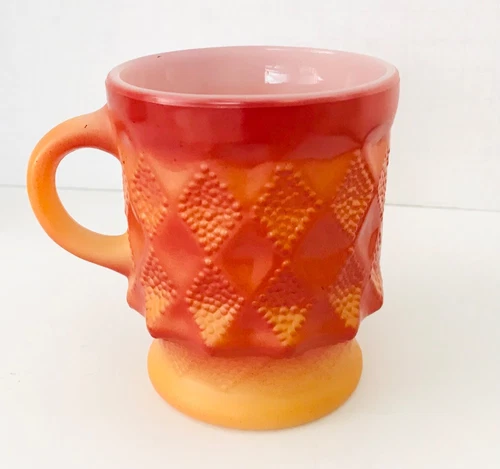 Vtg Fire King Kimberly Coffee Mug Anchor Hocking Red Orange Yellow Ombre USA