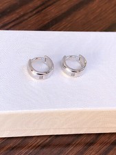 925 Sterling Silver Wide Plain Huggie Hoop Earrings Mens Womens 10mm/8.5mm x4mm